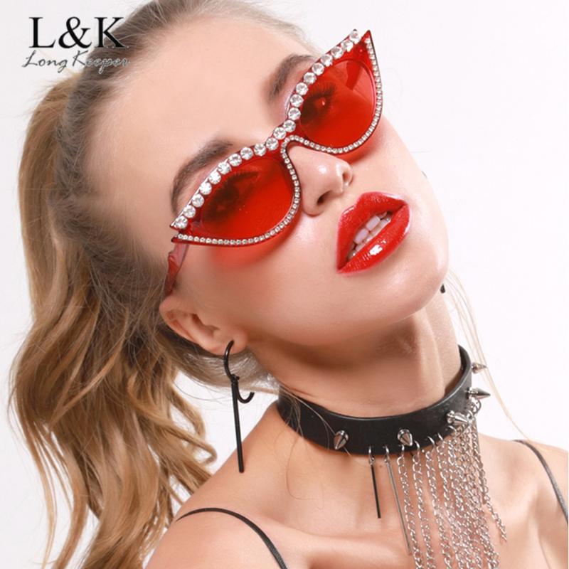 

2020 Rhinestone Cat Eye Sunglasses Women Vintage Red Lens Sun Glasses Female Party Sexy Diamond Eyeglasses Shades UV400 Oculos