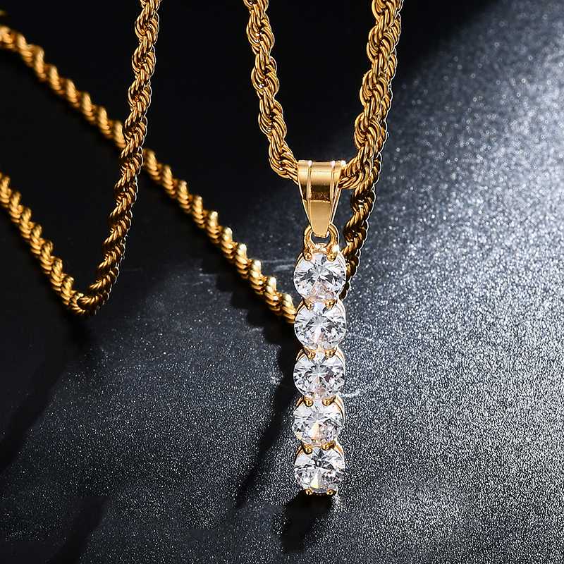 

US7 Fashion Jewelry Single Row Cubic Zircon Necklace Pendants Necklace For Women Long Chain Zircon Gold Color Pendant