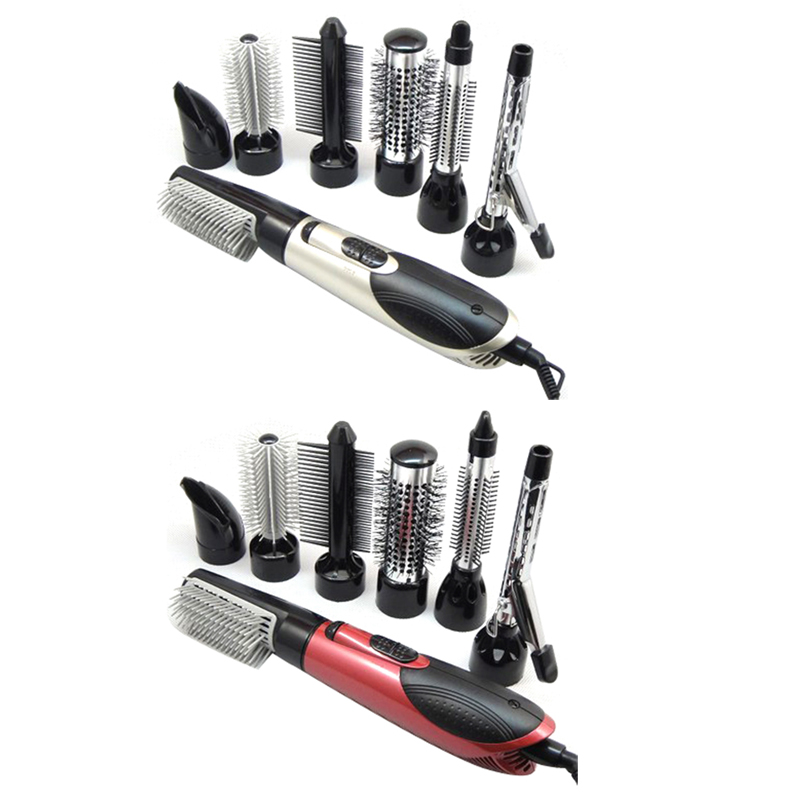 

EU Plug 7 in 1 Multifunction Professional Negative Ion Hair Dryer with Comb Hair Dryer Set Curling Wand Straight with 7 Att