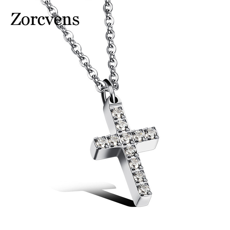 

ZORCVENS Cubic Zirconia Necklaces&Pendants For Men Stainless Steel Gold-Color Male Cross Pendant Necklaces Prayer Jewelry