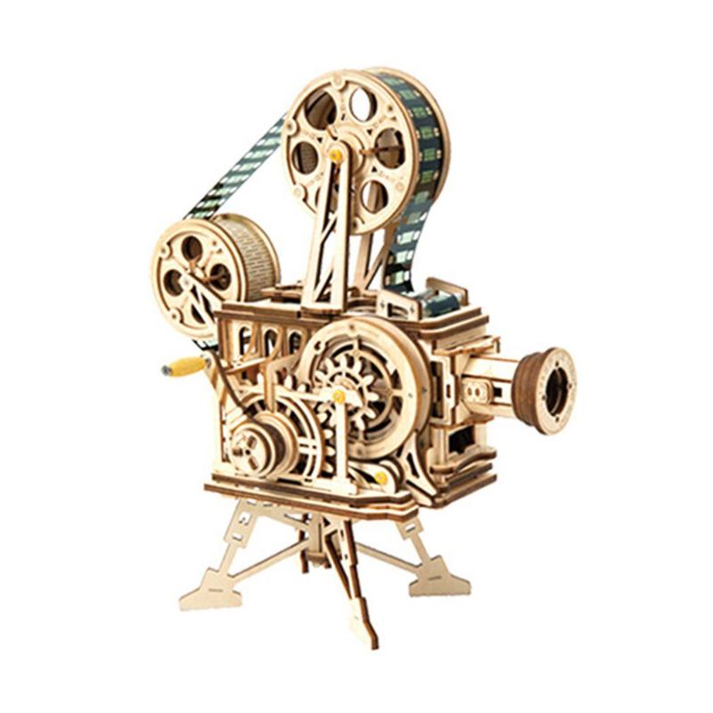 

Hand Crank Diy 3D Film Projector Wooden Model Building Kit Assembly Vitascope Toy Gift for Children Adult