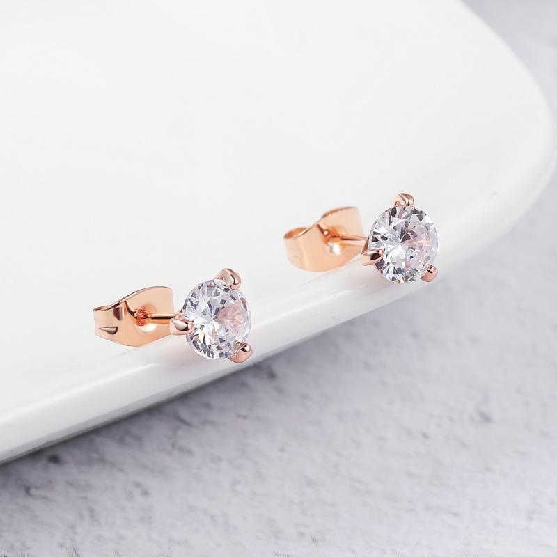 

Simple 0.7 Carat Cubic Zirconia Stud Earrings Rose Gold Silver Color Fashion + CZ Stone Jewelry For Women brincos E435