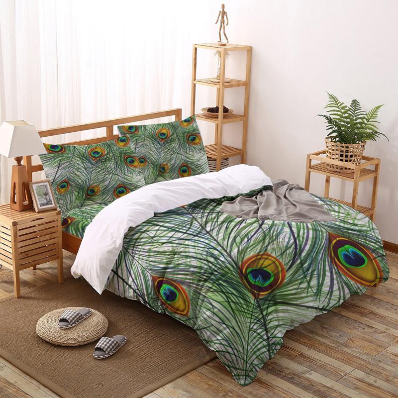 

Feather Peacock Green Colourful Duvet Cover Set 2/3/4pcs Bedding Set Bed Sheet Pillowcases Cover, As pic