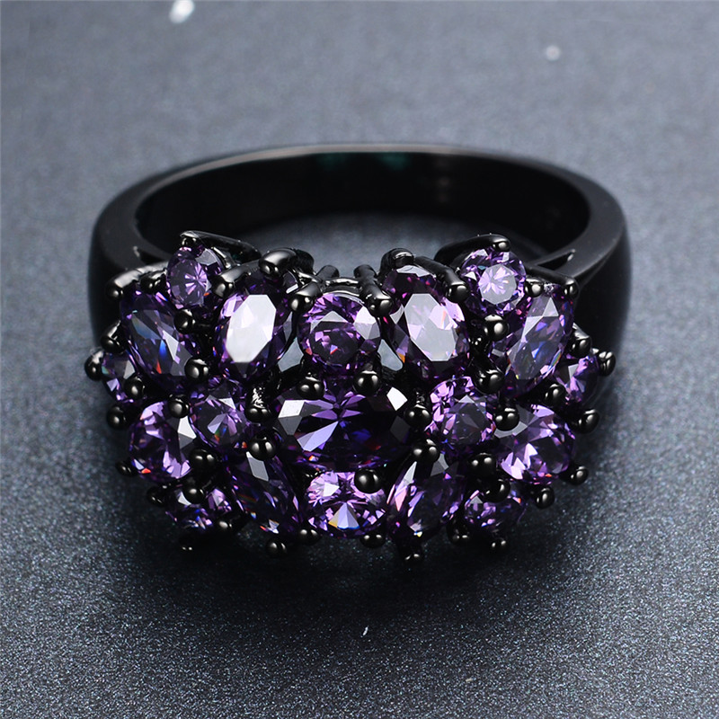 

Small Oval Purple Crystal Zircon Star Flower Rings For Women Men Vintage Black Gold Multicolor Stone Ring Female Wedding Jewelry