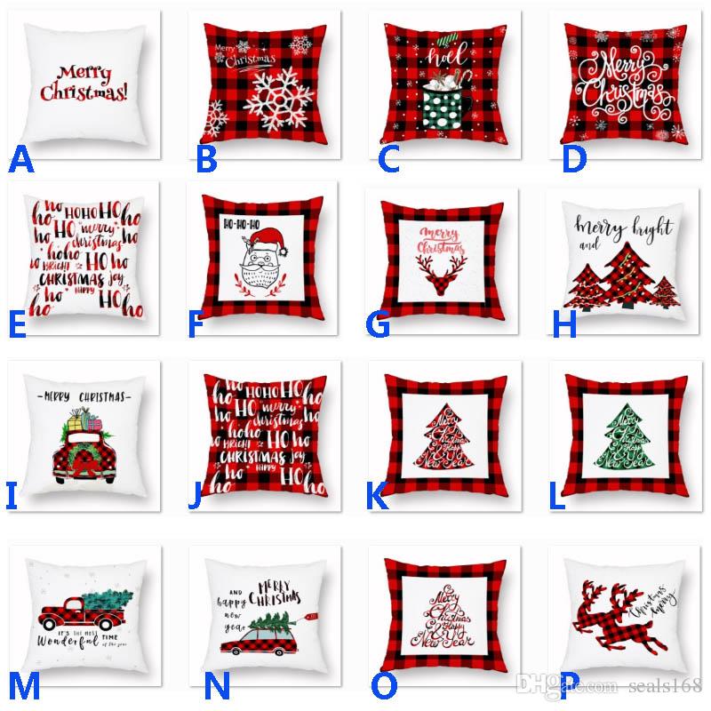 

Xmas Pillow Case Plaid Merry Christmas Cushion Covers Christmas Tree Deer Truck Cushion Home Party Decorative 16 styles
