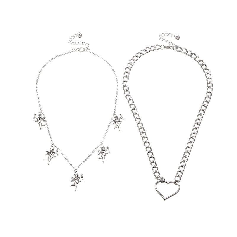 

Love Angel Double Layer Fashion Choker Necklace For Women Jewelry Collares Friend Girl Accessories Aesthetics Suspension XL10246