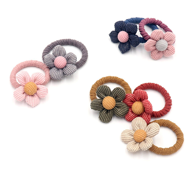 

Korean children's elastic rubber band fabric flower hair rope girl hair accessories high elastic ring popular side clip, A99-07
