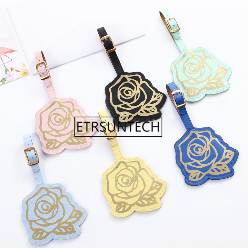 

100pcs 6 Colors Travel Accessories Gold Stamp Rose Luggage Tag PU Suitcase ID Addres Holder Baggage Boarding Tag