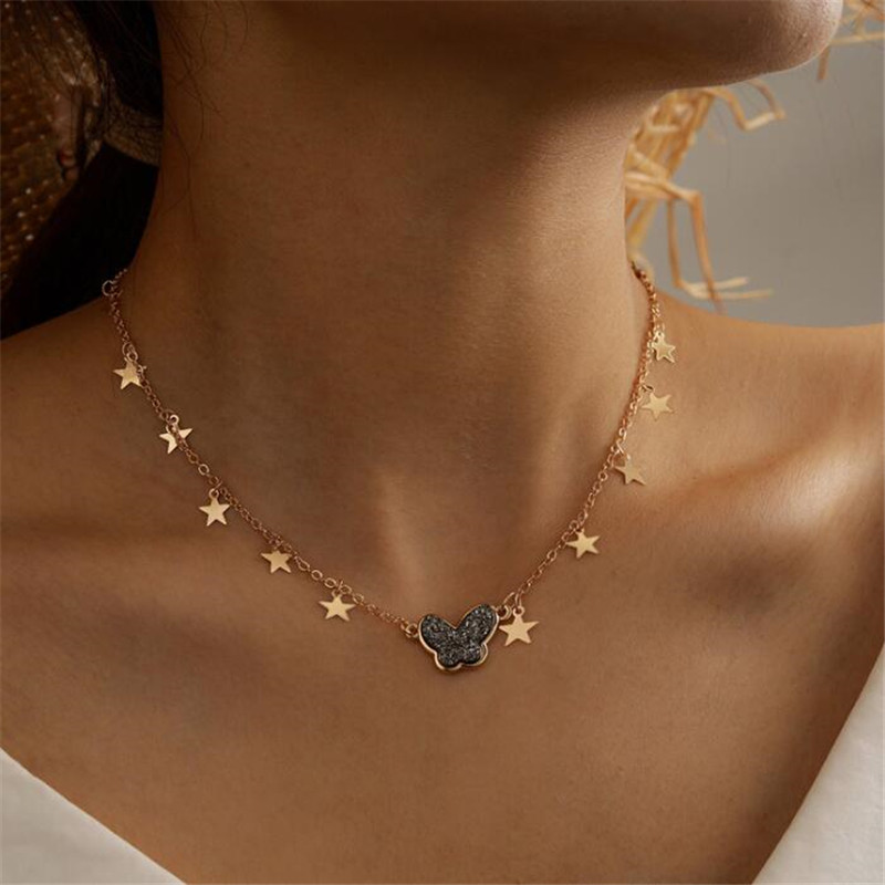 

Fashion Star Butterfly Gold Necklace for Women Charming Female Clavicle Chain Necklace Jewelry Gifts In Europe And America