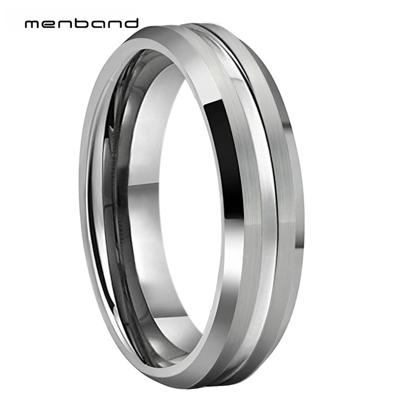 

Women Ring Tungsten Wedding Band With Center Grooved Beveled Brushed Finish 6MM Ring Box Available