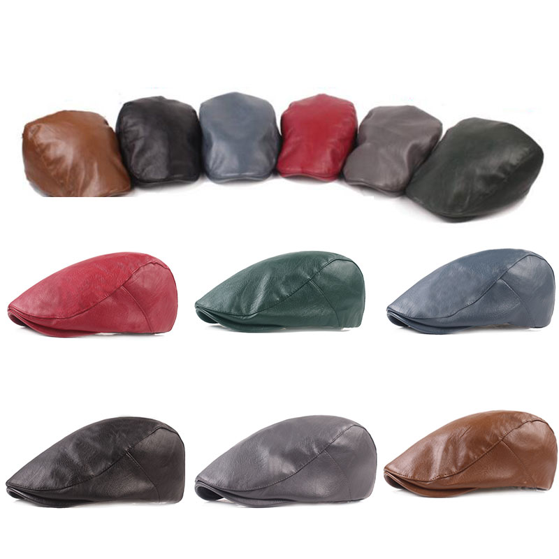 

Berets Vintage Beret Cap Unisex Fashion PU Leather Peaked Women Men Classic Solid Color Hat Casual Spring Autumn Winter Hats, Red