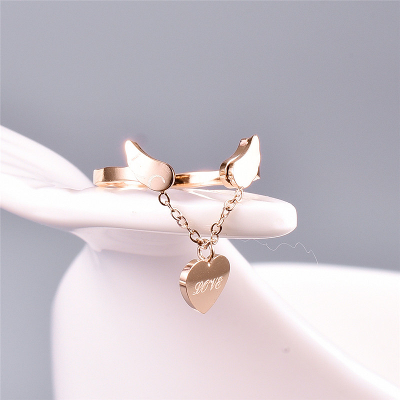 

YUN RUO Fashion Personality Angel Wing Ring Finger Ring Yellow Gold Woman Gift Titanium Steel Stainless Steel Jewelry Never Fade