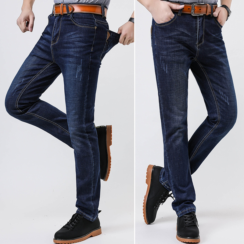 

Men casual jeans spring and autumn new male Straight stretch slim denim trousers fashion trend solid color male jeans, 01
