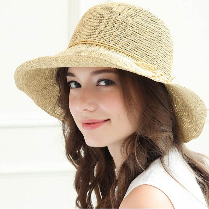 

Good quality Summer hat women Raffia straw cap Ladies Big brim Sun hat for girl beach, Beige