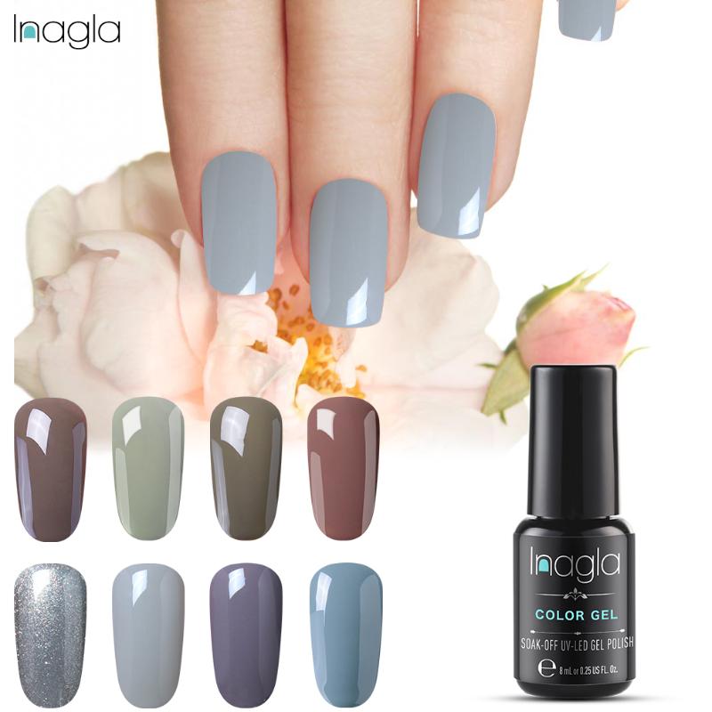 

Inagla 8ML Pure Color Grey Gel Nail Polish High Quality Soak Off Organic UV LED Semi Permanent Enamel Lacquer, Wipe top coat