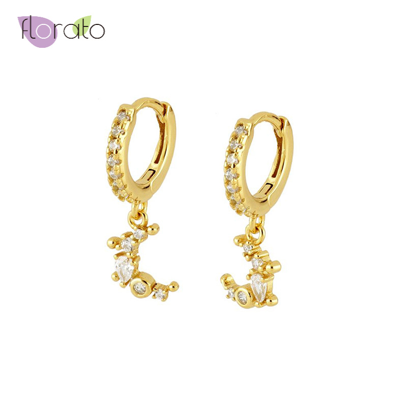 

100% 925 Sterling Silver Gold Silver Moon/Sun-shaped Small Hoop Earrings Women Simple Geometric Earrings Fashion Jewelry 2020