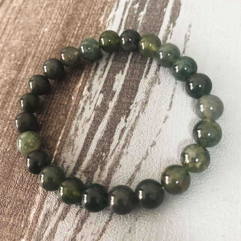 

Mens Woman Moss A-gate Beaded Bracelet stretch Aquatic Stone lucky Stone Aquatic A-gate bracelet Green beads wrist