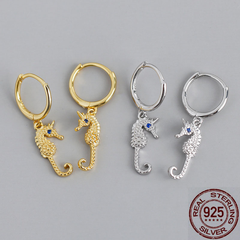 

Seahorse Rhinestone Small tiny huggie hoop earrings 925 silver for women gold color mini hinged hoop
