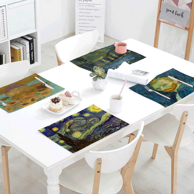 

Gogh Printing Table Napkins Star Moon Night Iris Flower Sunflower Party Decor Tablecloth Table Skirt Kitchen Decor Placemat