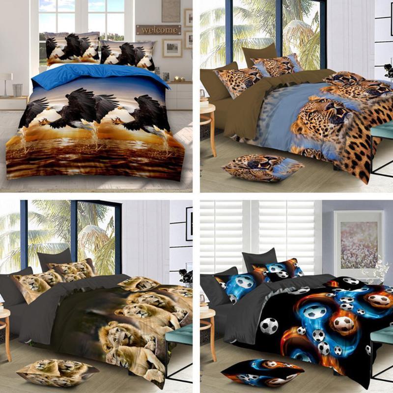 

47 4Pcs/Set Fashion 3D Animal/Footable Printed Sheet Quilt Cover Pillowcases Bedding Set Housewarming Decor, Leopard