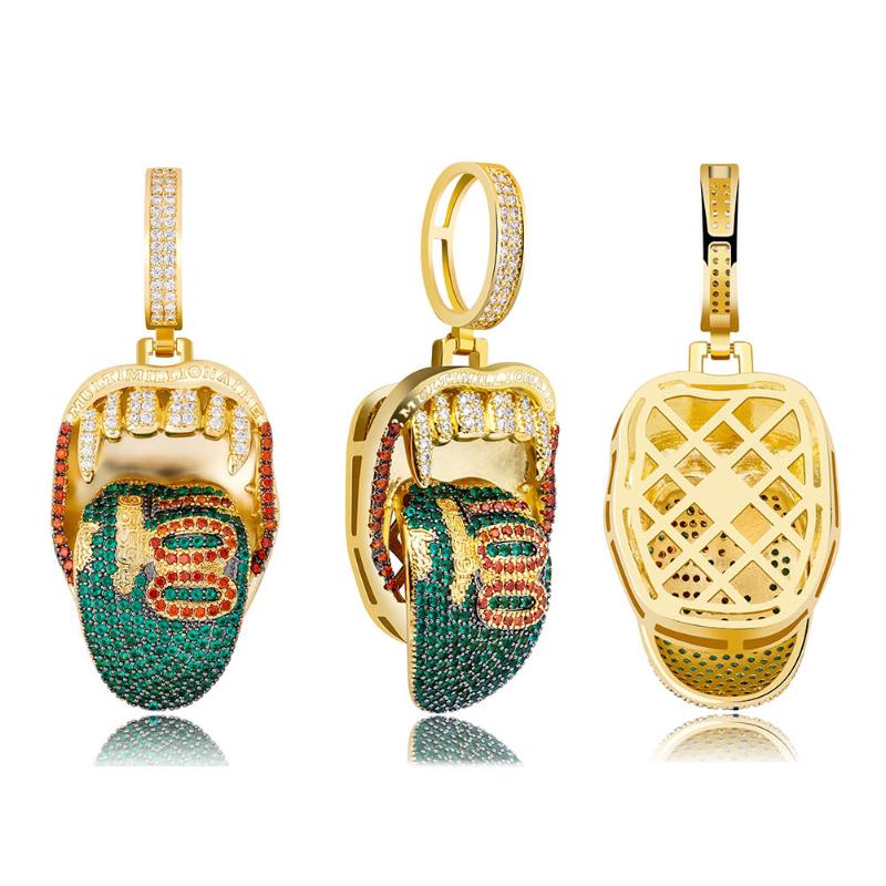 

Green Tongue Pendant Necklace Iced Out Micro Pave Cubic Zirconia Chain Necklace Men Women Hip Hop Fashion Jewelry