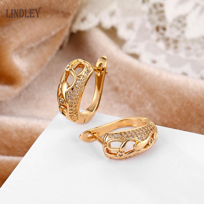 

LINDLEY Earrings 2020 Micro Wax Inlaid Hollow Earrings Women Luxury Wedding Fashion Jewelry 585 Rose Gold Zircon Flower