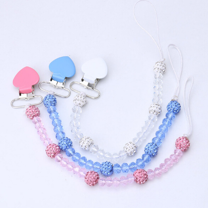 

Crystal Baby Pacifier Clips Soother Holder Anti Folder Pacifier Clip Chain Dummy Nipple Holder Baby Pram Hook Hanging Strap
