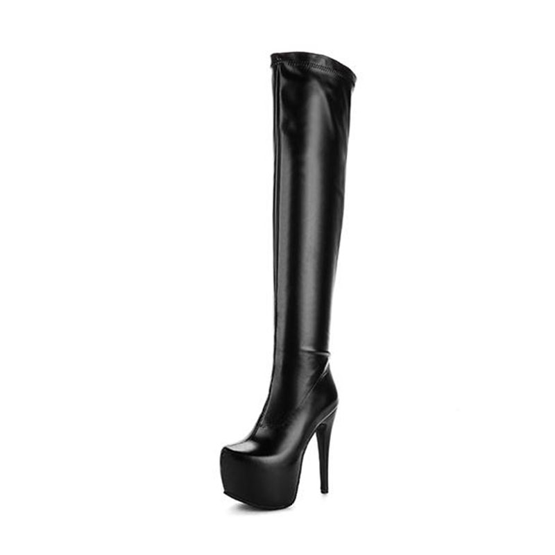 

Over Women's the Knee Boots 2020 Winter PU Leather Women Thigh High Boots 14cm High Heels Boot For Woman Long Boot Winter Shoes, White
