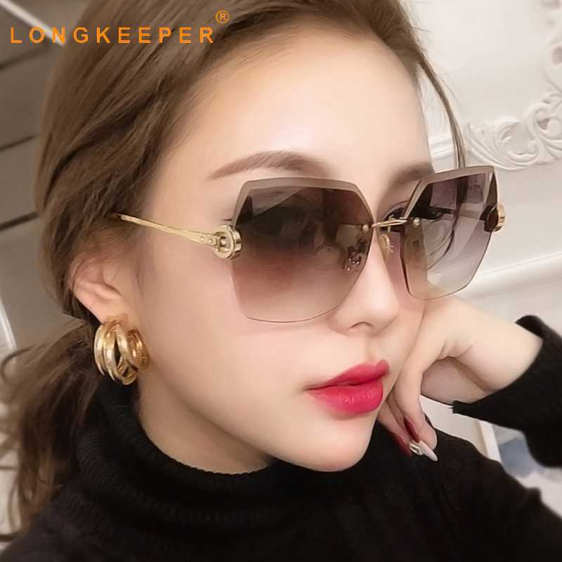 

2020 Oversized Rimless Sunglasses Women Luxury Irregular Sun Glasses Female Vintage Brand Designer Big Frame Gradient Shades