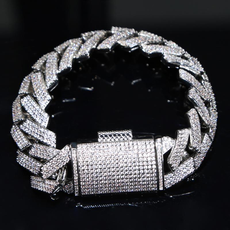 

Iced out men chain bracelet with large big clasp paved 19mm wide cuban chain bracelet for hip hop men wholesale jewelry