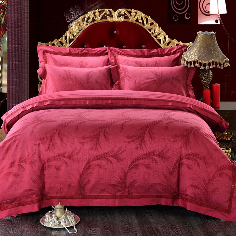 

Bedding Sets Luxury Silk Cotton Satin Jacquard Wedding Set Hollow Lace Duvet Cover Bedsheet Bed Linen Queen King Size 4/6Pcs, Jja2
