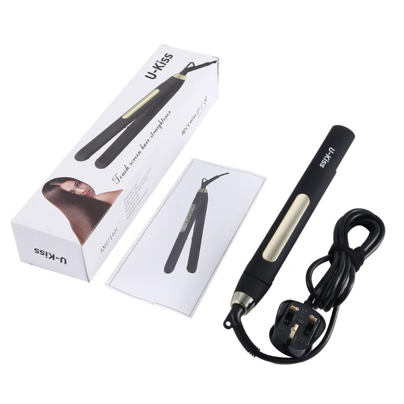 

U-Kiss Ultra Thin Digital LCD Display Screen Titanium Plate Swivel Cable Traightening Curling Touch Screen Hair Straightener