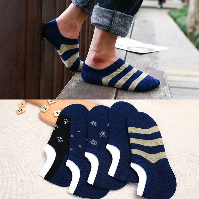 

Men's Socks 5 Pair Spring Summer Boat Short Cotton Striped Male Ankle Low Cut Shoe Liner Mens Invisible Slippers Non-slip