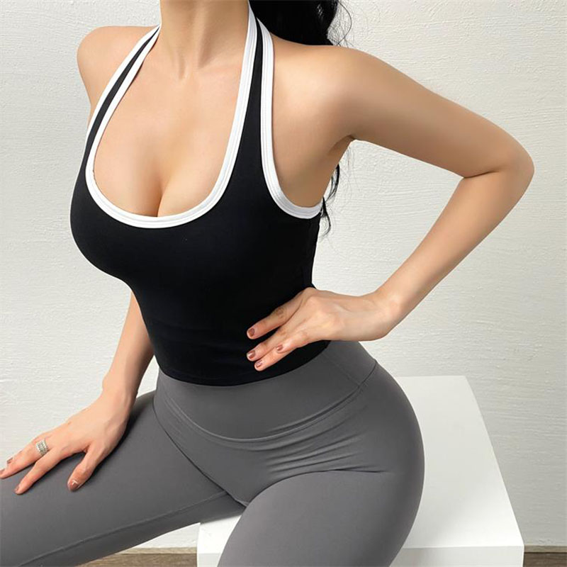 

Women Padded Yoga Vest Tight Waist Length Fitness Tank Top Sport Bra Breathable Gym Bra Workout Running Top Clothes, Black