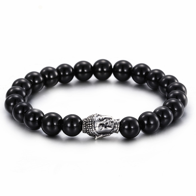 

New Stainless Steel Buddha Charm Bracelet Punk Black Glass Beads Bracelet For Men Cheap Accessory Jewelry Gifts