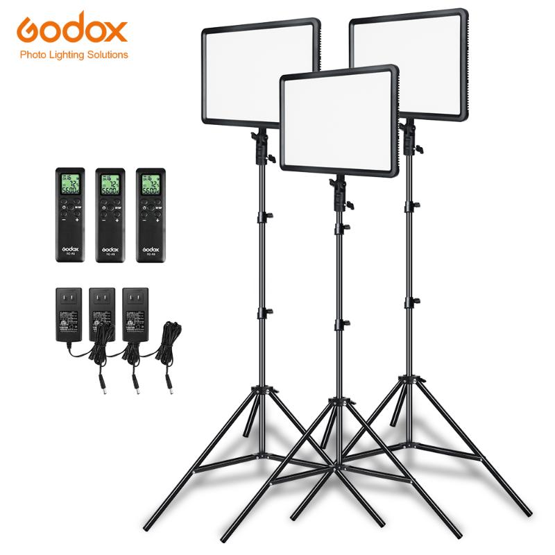 

Godox 3pcs LEDP260C Ultra-thin 30W 3300-5600k LED Video Light Panel Lamp with 3pcs 2m Light Stand for Video Studio Lights