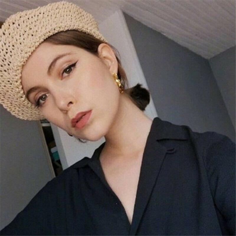 

Vintage Straw Woven Beret French Lady Girl Summer Beanie Hat Artist Cap Hat Handmade JL, White