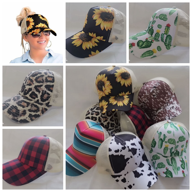 

Sunflower Criss Cross Ball Cap 16 Styles Bufflao Plaid Mesh Hallow Out Baseball Caps Cactus High Messy Buns Ponycaps CCA12540 30pcs, Blue;gray