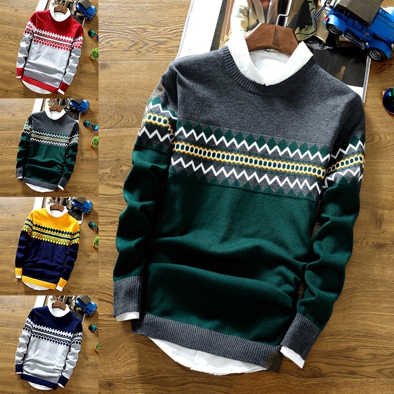 

Mens Casual Sweater Men Slim Fit Knitted Mens Sweaters Long Sleeve Warm Pullovers, Green