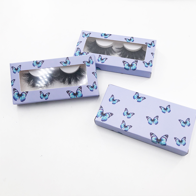 

Blue Butterflies Paper Box Mink Eyelash Packaging Customize Lash Box without Lashes for 25mm Dramatic Mink Lashes