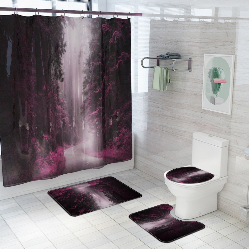 

Scenic Modern Bath Mat and Shower Curtain Set Toilet Rugs Bathroom Foot Mat Shower Room Bathroom Carpet Non Slip Bath Rug