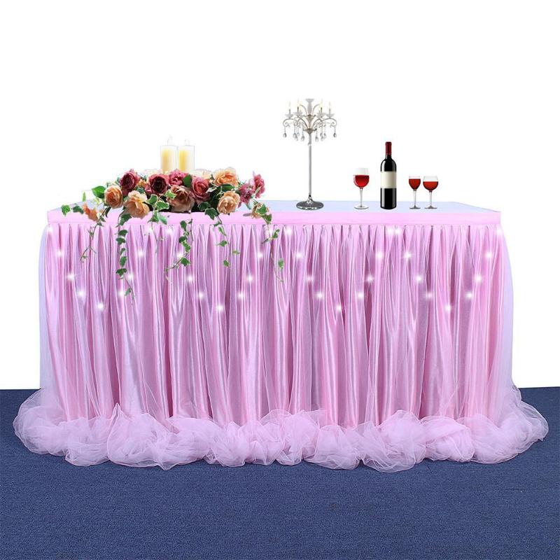 

Thread Ribbon Table Skirt with LED Light for Wedding Party Decoration