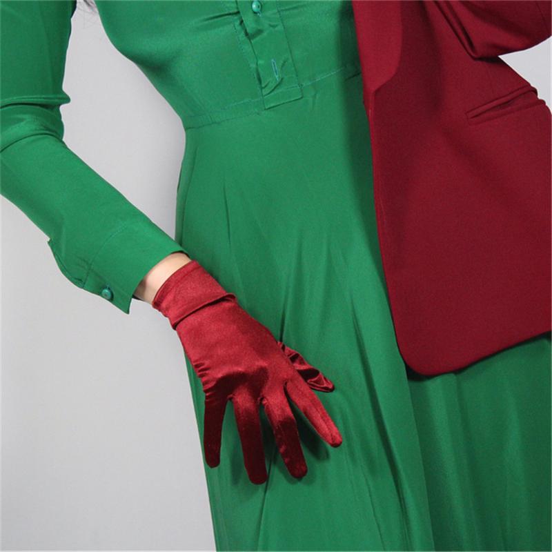 

Silk Gloves Female 22cm Elastic Silk Satin Deep Red Wine Red Short Sunscreen Gloves 3-SCJH22