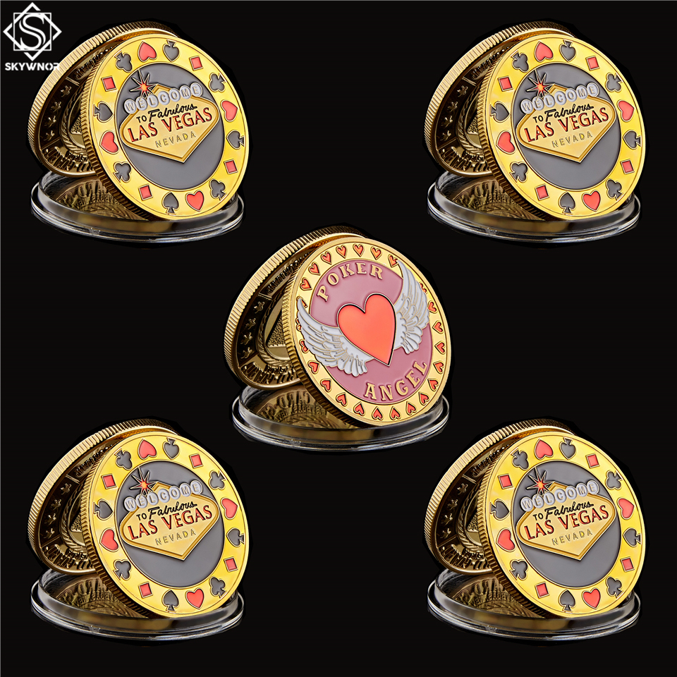 5PCS Welcome To Nevada Las Vegas Poker Chip Craft Angel Casino Commemorative Gold Coin Lucky Token Collection-image-587533053
