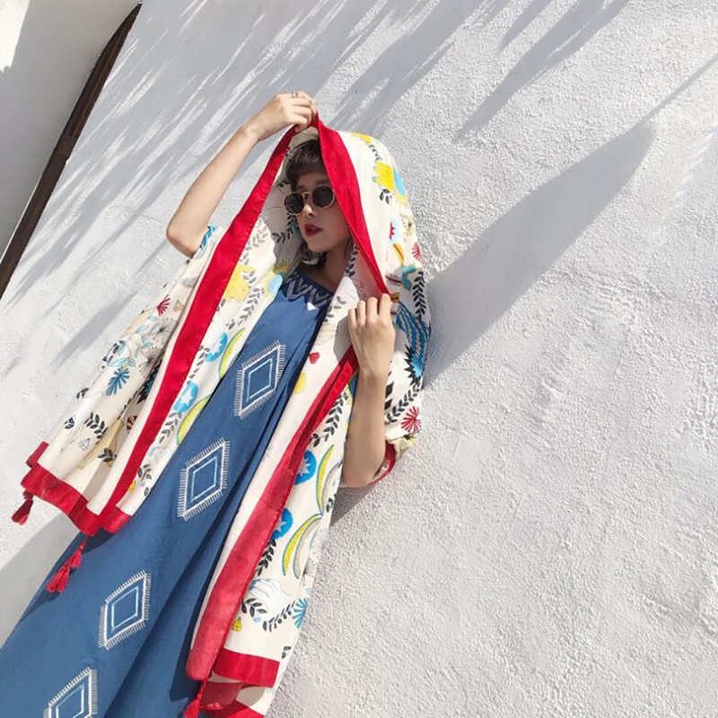 

National style printing new tassel long scarf women or ladies travel sunscreen scarf dual-use large shawl 2020