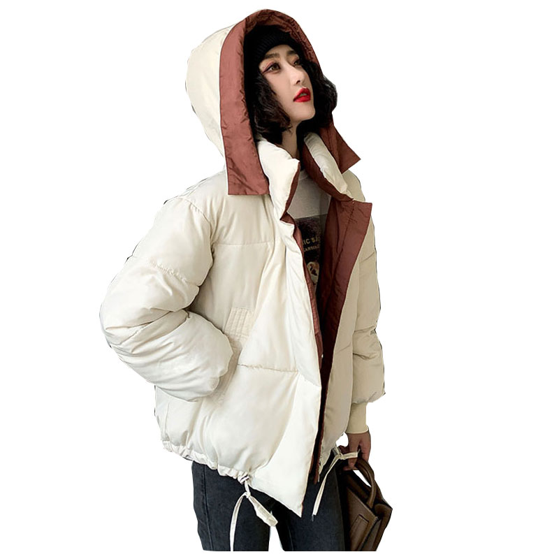 

Women Oversize Short Hooded Winter Down Coat Jacket Thick Warm Cotton padded Wadded Parkas Big Pocket Wind Breaker Sleeves, Beige