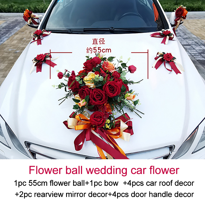 

V/U shape A set wedding car decor roses artificial flowers flower ball Valentine's Day wreath diy party wedding decoration, A flower ball