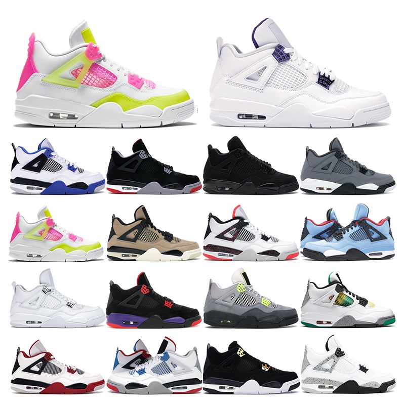 

Hot Mens trainers basketball shoes 4s jumpman 4 Sail Union Noir Guava Ice Black Cat White cement Purple womens men sports sneakers fashion, 11 bred