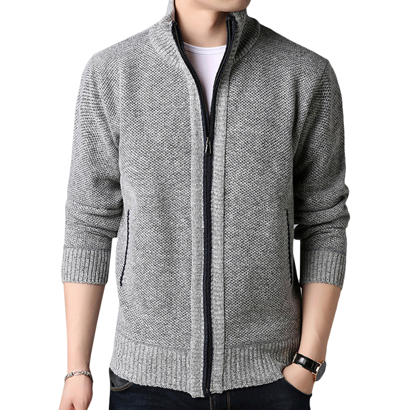 

Zipper Cardigan Coat Men Clothing Pocket Cardigan Knitwear Sweater Men Coat Autumn Winter Solid Long Sleeves Men's Sweater, Lightgray