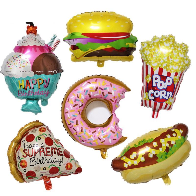 

New big Hamburg ice cream Popcorn cake nut Pizza balloon birthday party decoration cake shop inflatable Aliumibium balloons